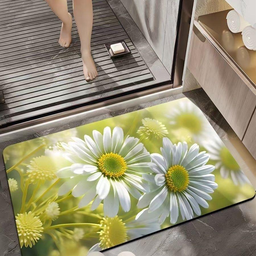 3D Floor Mat Little Daisy Strong Absorbent Quick Dry Foot Mats Bathroom Non-slip Soft Mats Bathroom Carpet