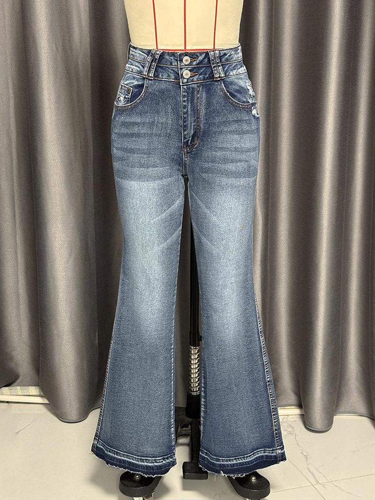 Cross-Border Women's Retro Ripped Jeans, 2025 Spring Micro-Flare Washed Street Style