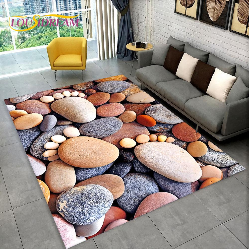 3D Stone Footprint Beach Pebbles Area Rug,Carpet Rug for Home Living Room Bedroom Sofa Doormat Kitchen Decor Non-slip Floor Mat