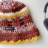 Winter Stripe Pattern Crochet Bucket Hat Ladies Commute Camping Fisherman Cap with Stripe Pattern for Girlfriend