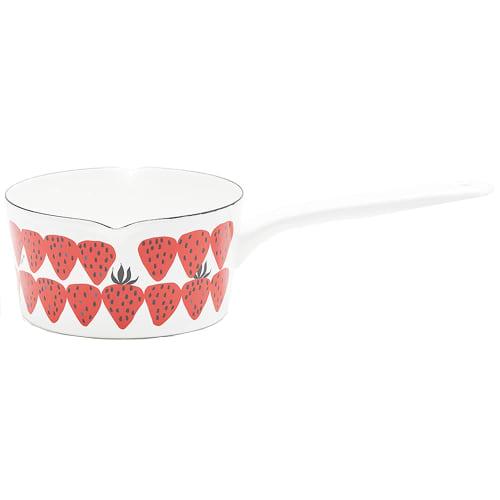 Tamahashi Milk Pan, Enamel, 15cm, Induction and Gas Compatible, Made In Japan, Prune, White, Red Strawberry, YJM-104