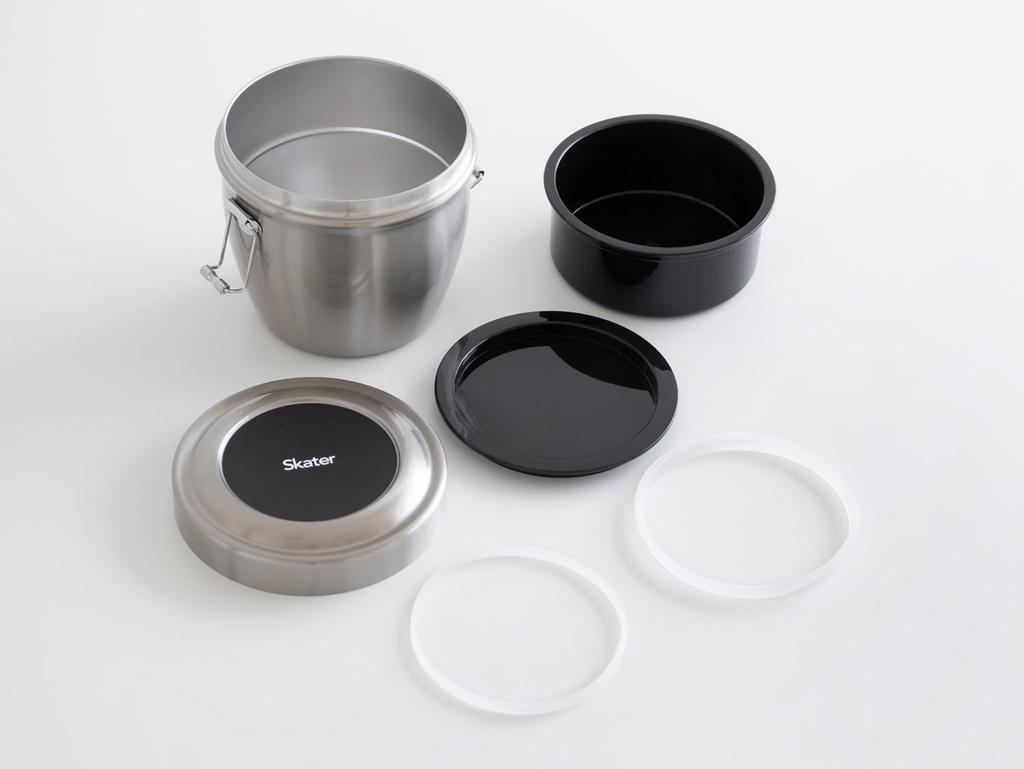 Skater Insulated Lunch Rice Bowl Two 800ml Stainless Vacuum Box, Shape, Tiers, Capacity, Steel, Insulated, Basic, STLBD8AG-A