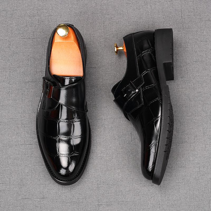 Fashion New Men's Alligator Pattern Monk Strap Loafers Pointed Slip On Business Flats Shoes Designer Homecoming Wedding Dress Footwear