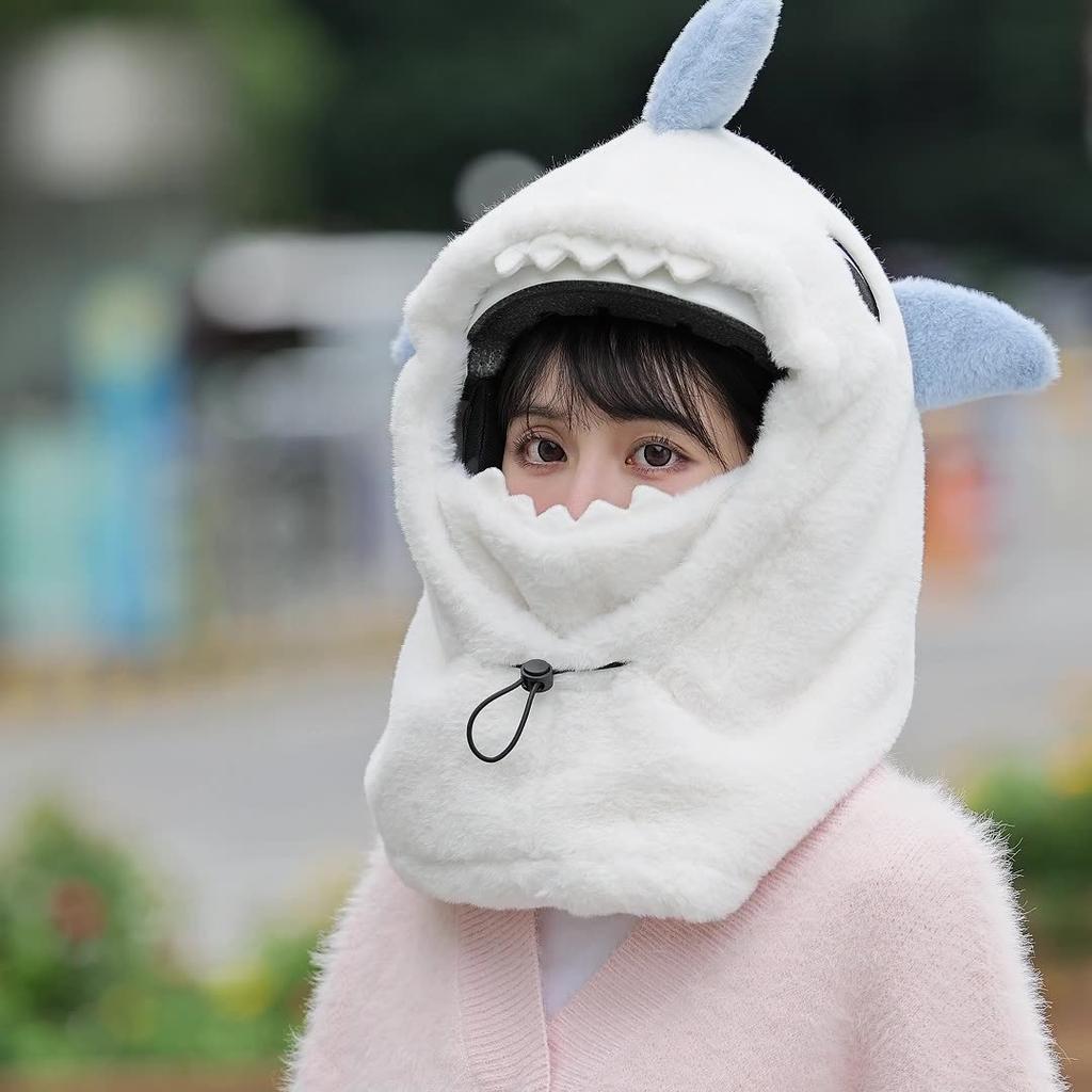 Lyžařská kukla Ochrana uší Obličejová kukla Teplá dýha Kreslený žralok Cyklistická Roztomilá Čepice na sněhovou helmu