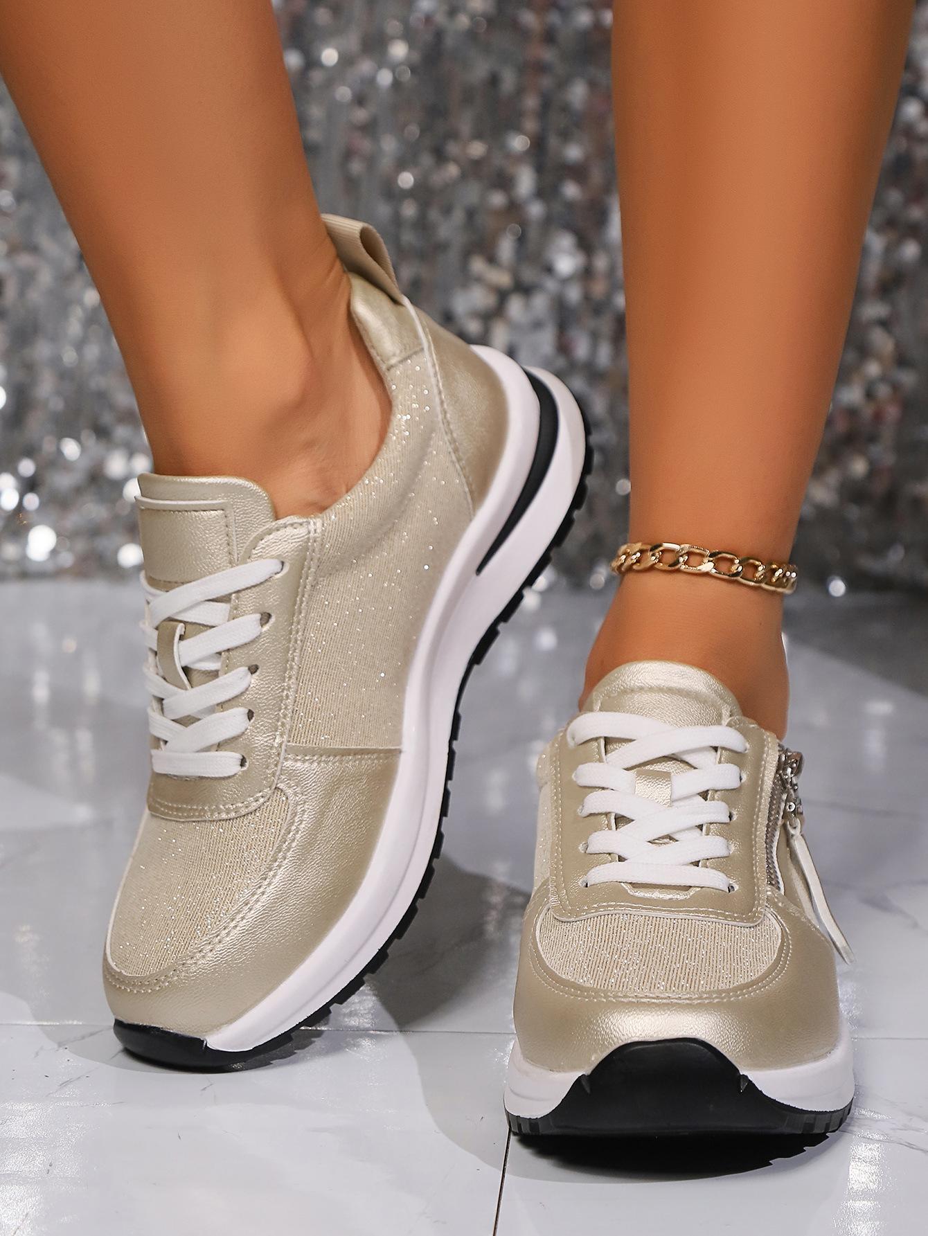 

Женские одинарные туфли летние новые большого размера на плоской подошве с круглым носком однотонные на шнуровке спереди 36 золотой