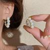 High-End Metallic Faux Pearl Geometric Earrings: Fashionable Retro European & American Style