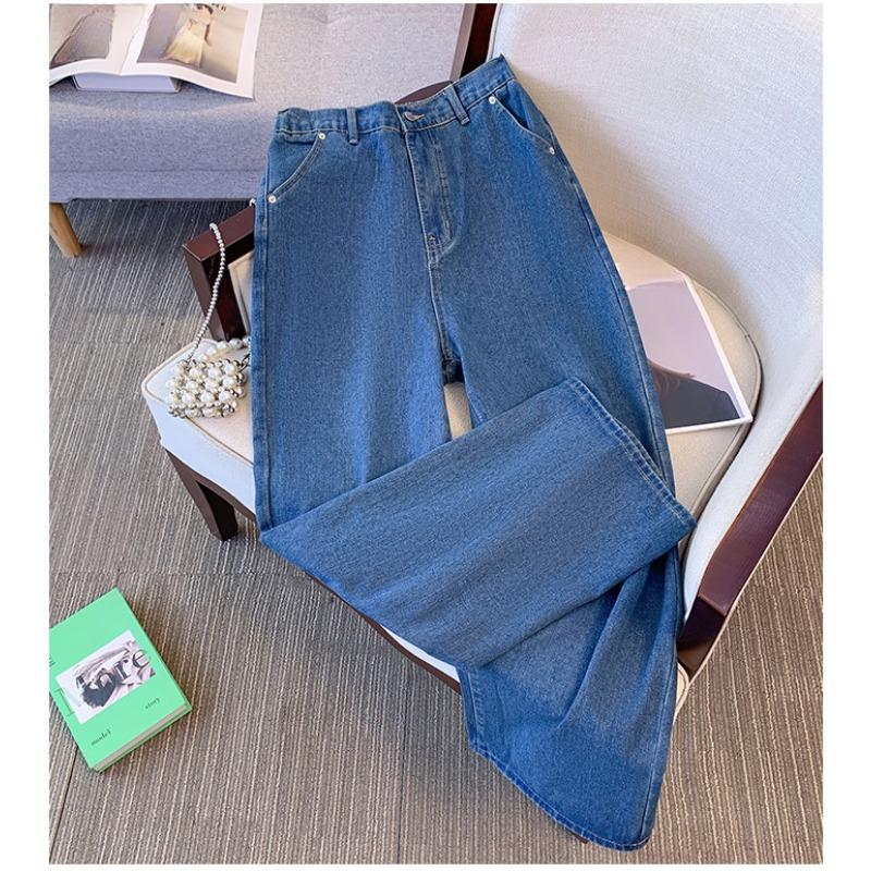 Mote Jeans for Kvinner i Store Størrelser Rette Street Style Denimbukser Elastisk Midje Bukse