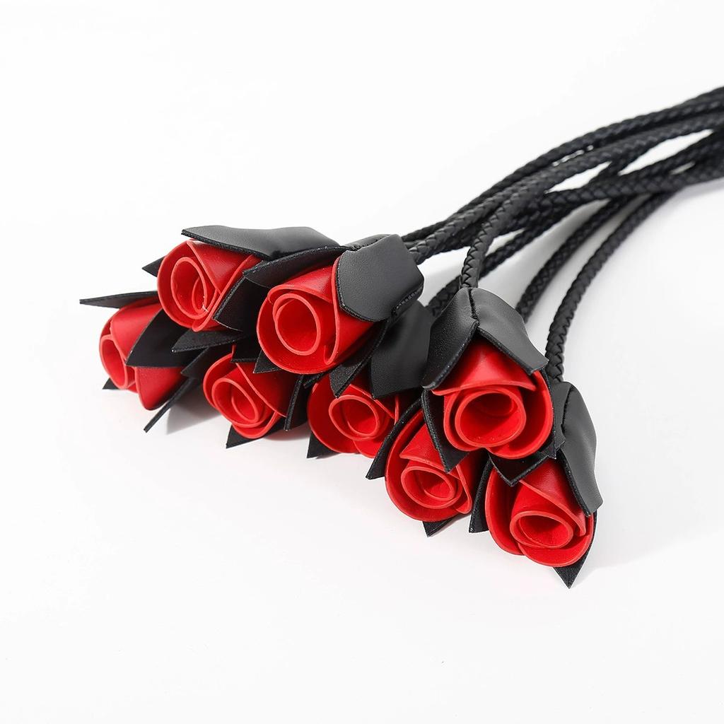 64.5cm Fetish PU Leather Rose Flower Whips Flogger Spanking Paddle Knout  Adult Game Erotic Flirting Sex Horse Whip Toys