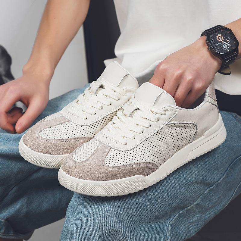 Board Schuhe Herren 2025 Sommer neue Leder Deutsche Trainingsschuhe High-End atmungsaktive Freizeitschuhe Herren weiße Schuhe hohle weiche Sohle