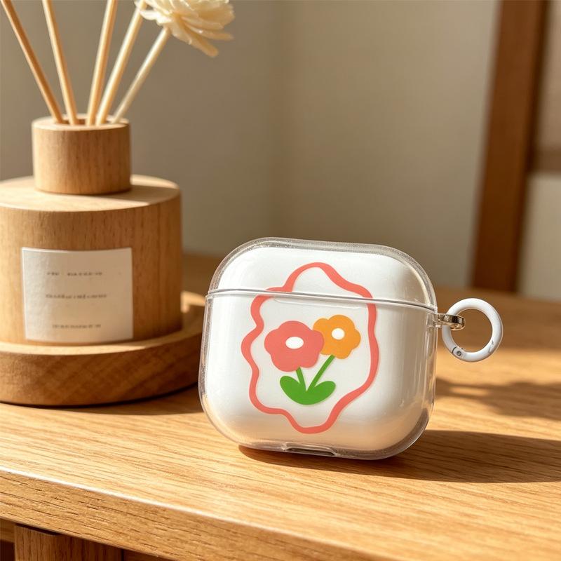 Transparent case: Two small flowers, suitable for Apple AirPods 1/1/1 Gen protective case Pro Bluetooth earphone soft case