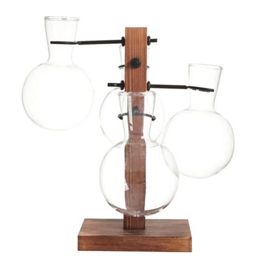 1 Set Plants Propagation Station with 4 Glass Vases Indoor House Plant Terrarium Kit Hydroponic Flower Holder Plants Container Decoration