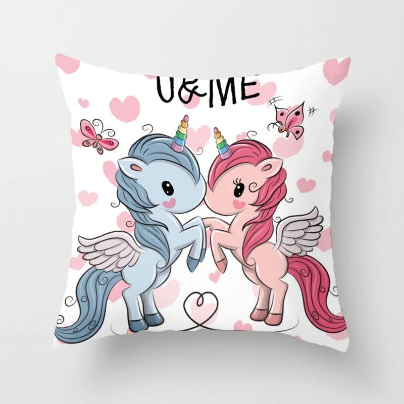 Cute Unicorn Print Pattern Square Pillow Polyester Cushion Cover Sofa Office Chair Pillowcase Simple Home Decoration