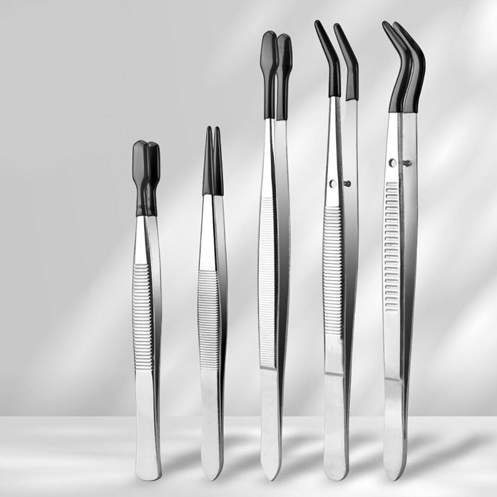 Non Marring Flat Tip Tweezers PVC Coated Rubber Tips Tweezers Accessories Long Bent Tweezers