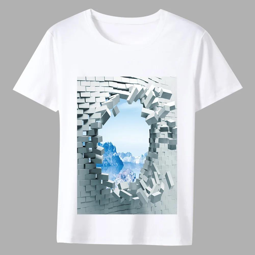 T-shirt Men's Classic White 3D Printing Series Fashion Casual Simple Round Neck Youth Commuter Wear Comfortable Versatile Top