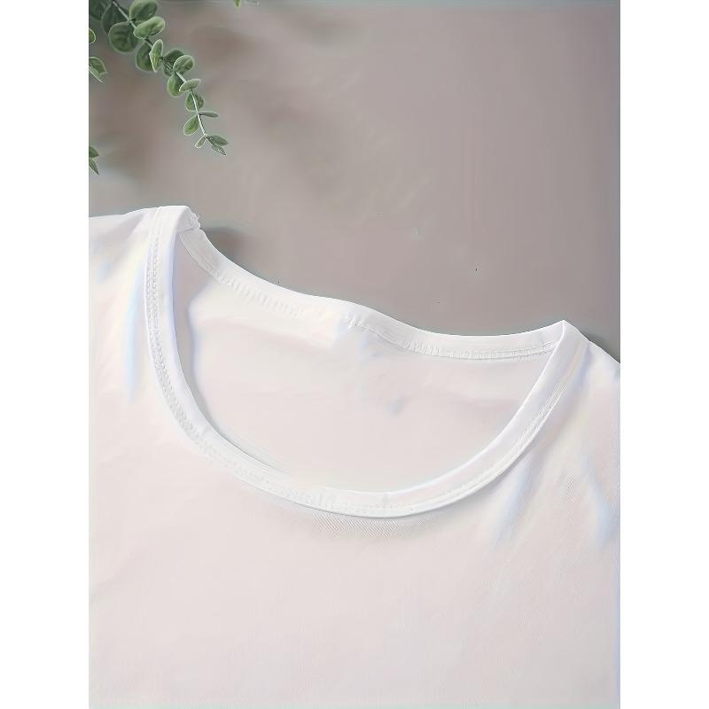 Plus Size, Women's Fashion Plus-Size T-Shirt with Letter Print, Machine Washable