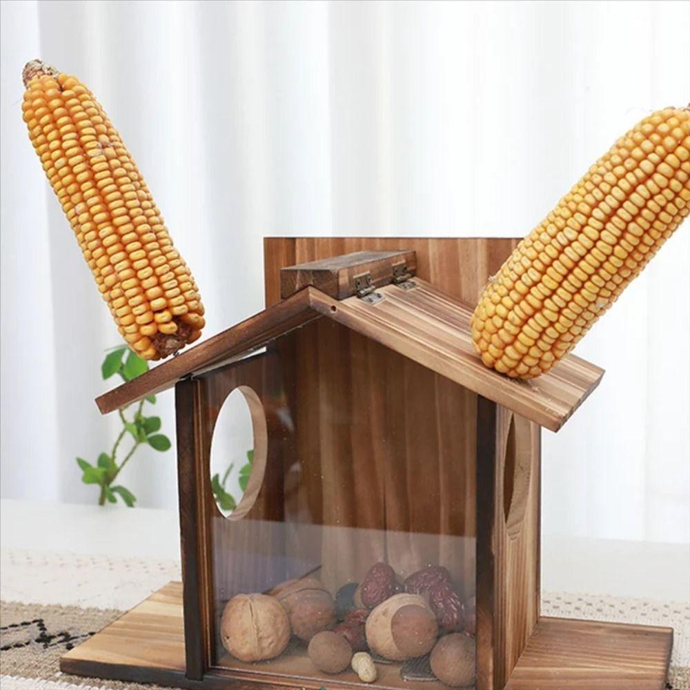 Wooden Squirrel Feeder Durable Hamster Feeding Box Feeding Container Pet Food Dispenser  Parrot