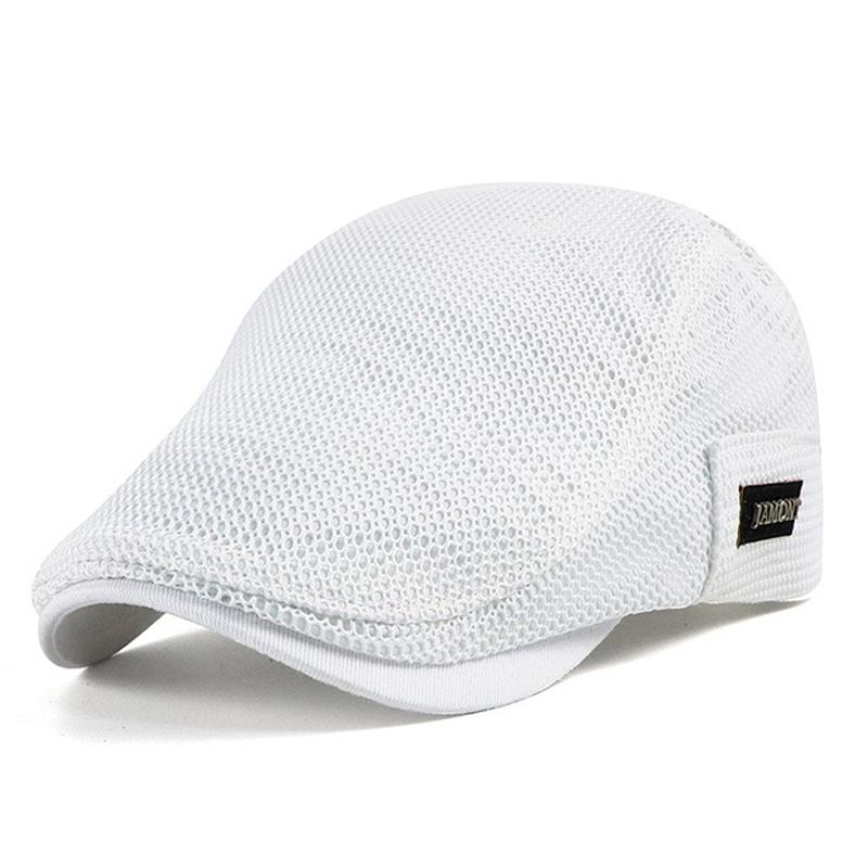 Branded Men's Berets Summer Breathable Visor Cap Women Flat Peaked Sun Hat Net Solid Herringbone Newsboy Hat Mesh Driver Caps