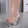 Fashion New 2025 Summer Fashion New Leather Buckle Wrist Strap Metal Decorative Waterproof Platform Shaped Heel Super High Heel Sandals