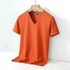 Men's Solid Color V Neck T Shirt Casual Slim Fit Breathable Short Sleeve Basic Top for Daily Wear Brown