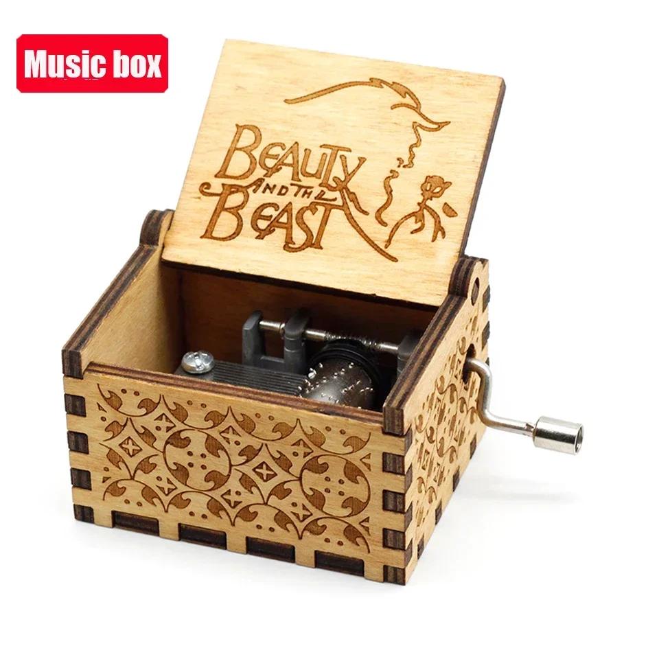 **Hot Antique carved Wooden Hand Crank Jurassic Park Music Box Action Toy Figure Anime Model Christmas Birthday Gift