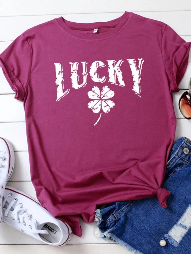 

Женская футболка с принтом «Клевер на удачу», с коротким рукавом, с круглым вырезом, свободная, женская футболка, женская футболка, топы, одежда, camisetas mujer XXXL кларет