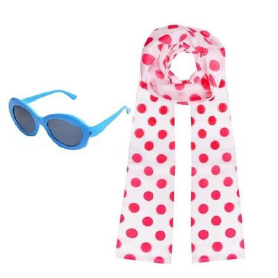 Women's Scarf and Glasses Set White Scarf Blue Glasses Stylish Polkas Dot Scarf Halloween Costume Accessories