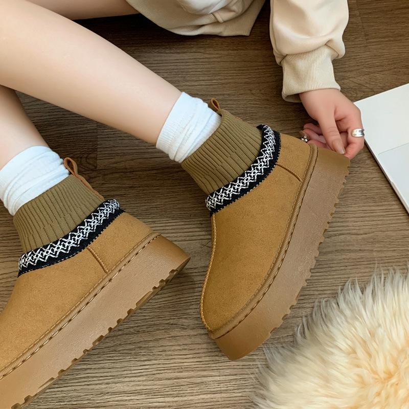 Women's Large Size Mid Calf Soft Sole Winter Warm Fur One Snow Boots Padded Lined Ankle Boots Anti-slip Hiking Sports Cotton Boots