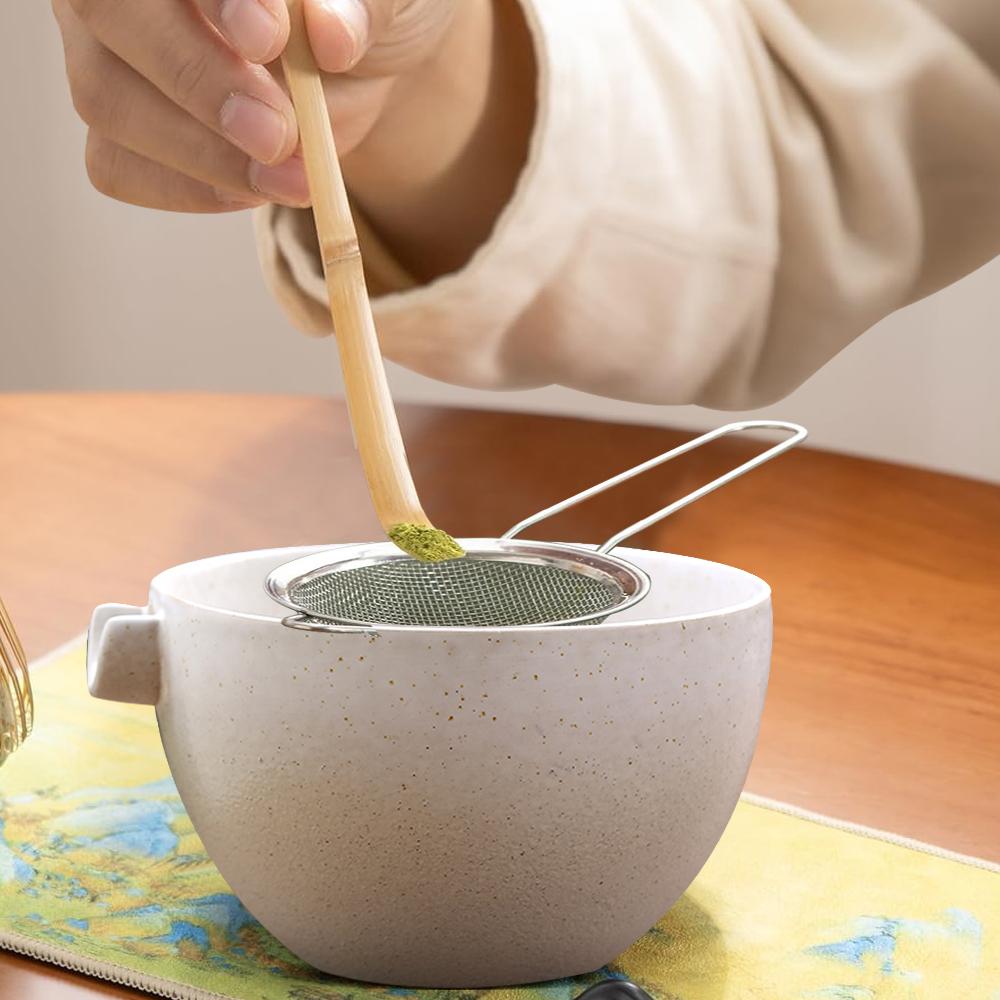 6PCS Japanese Matcha Set with Ceramic Bowl Bamboo Matcha Whisk Teaspoon Tea Sets with Strainer Tea Making Tools Accessories