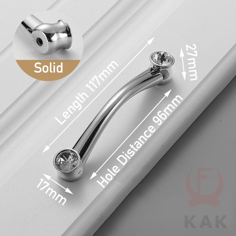 KAK Bright Chrome Furniture Handles Crystal Kitchen Cabinet Handle Zinc Alloy Wardrobe Door Pulls Solid Decorative Door Hardware