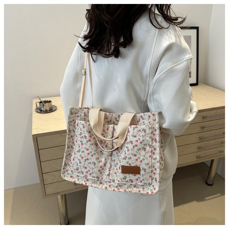 Canvas Tote Bag for Women, Korean Style Spacious Shoulder Handbag, Minimalist Commute Crossbody Purse