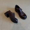 British style loafers versatile platform leather buckle small single shoes women's thick heel