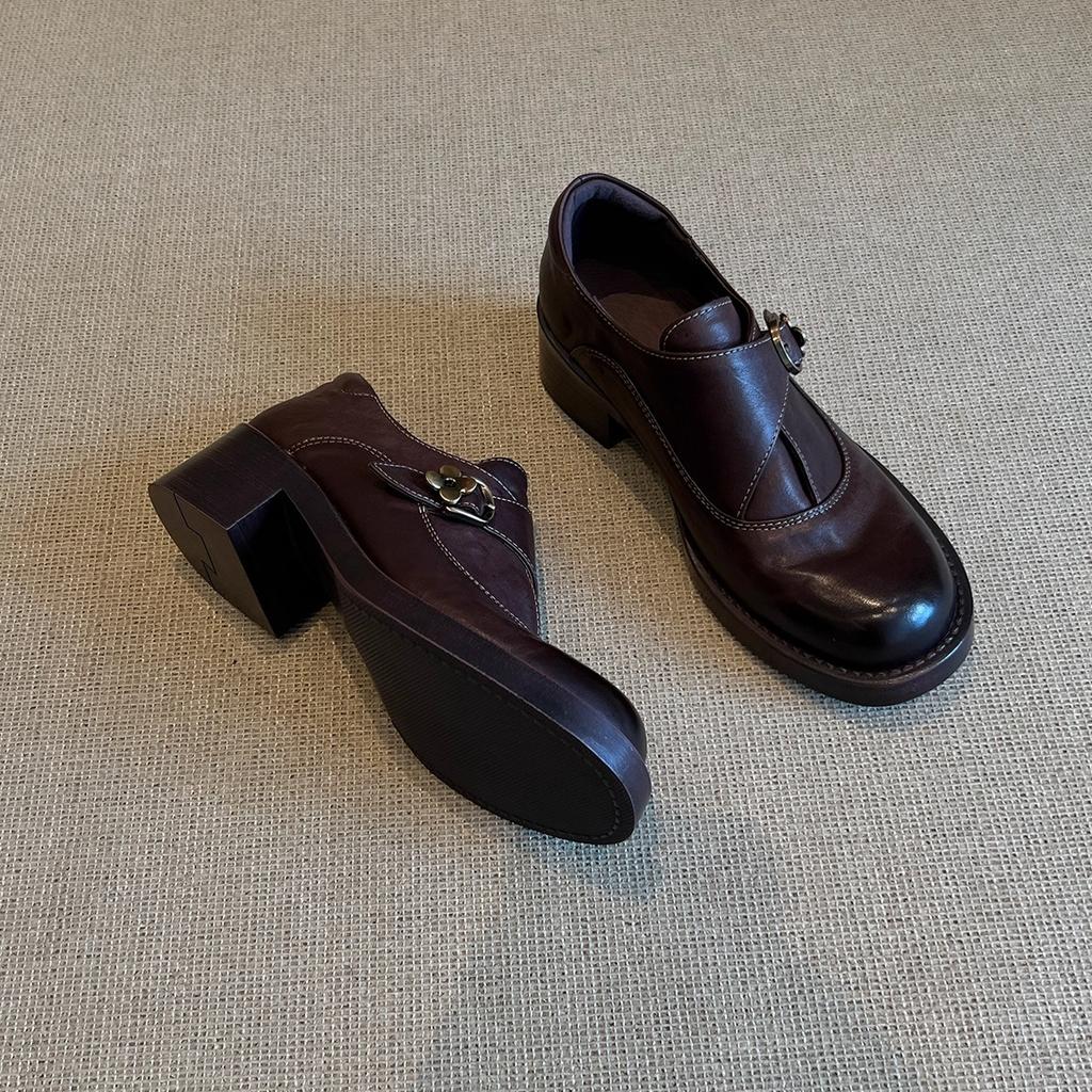 British style loafers versatile platform leather buckle small single shoes women's thick heel