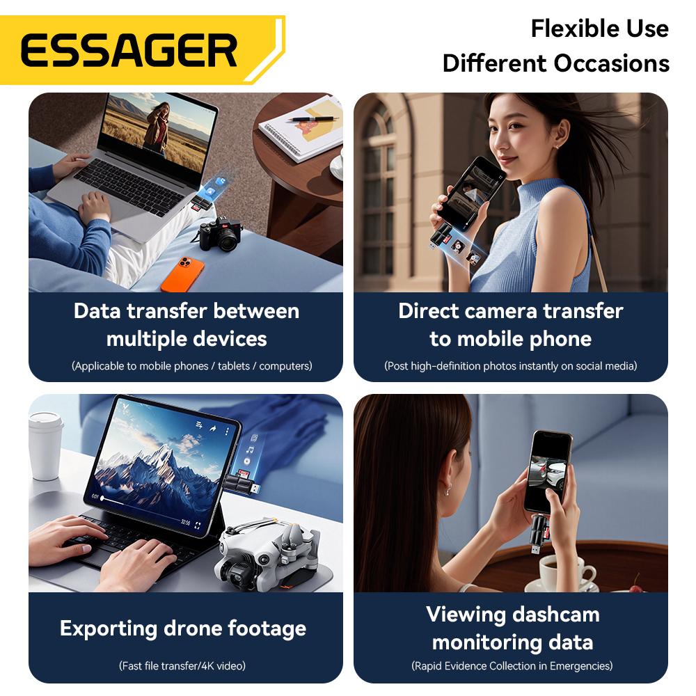 Essager 2 in 1 Card Reader USB A Type-C SD TF Memory Card Adapter for phone PC Laptop Accessories USB 3.0 2.0 SD Card Adapter