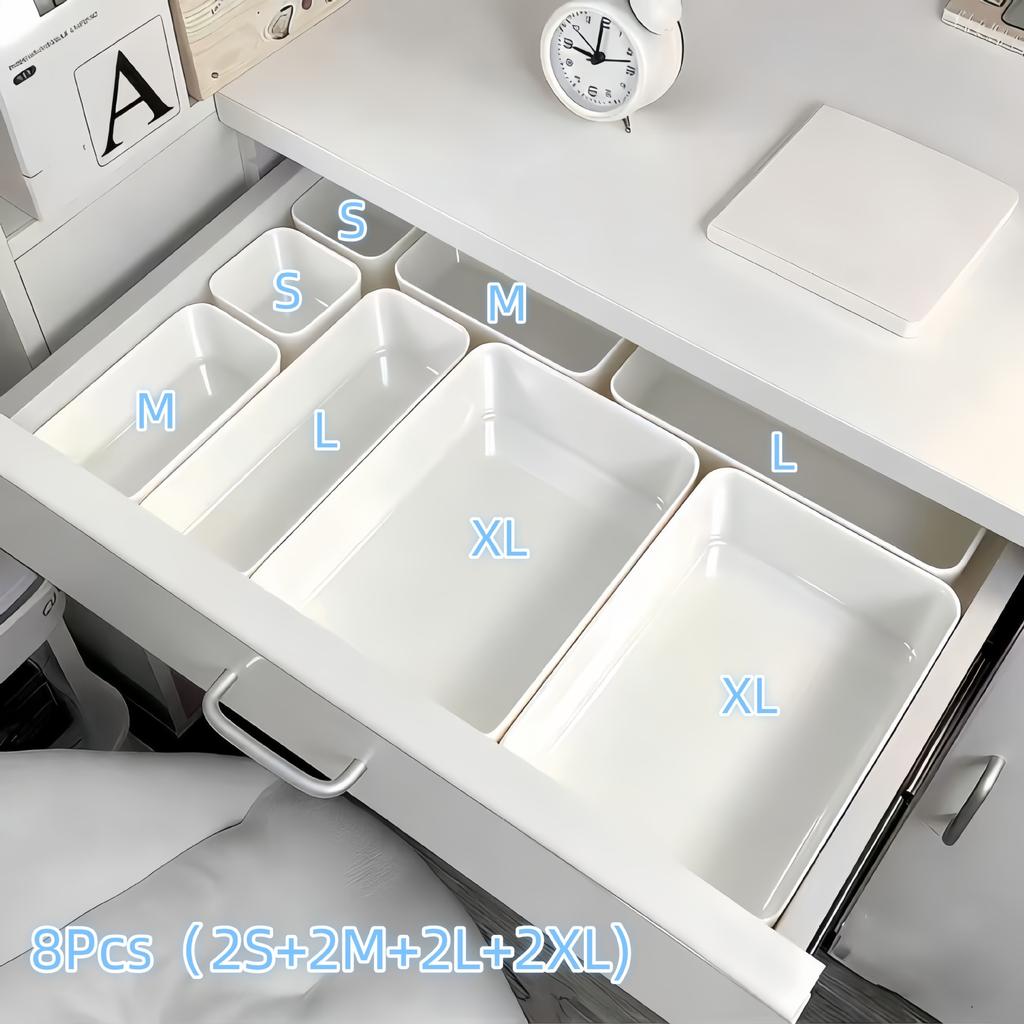 Drawer Organizer Trays Set Interlocking Desk Storage Bins Shallow Makeup Cosmetic Stationery Management Boxes for Closet Bathroom Table Organizer
