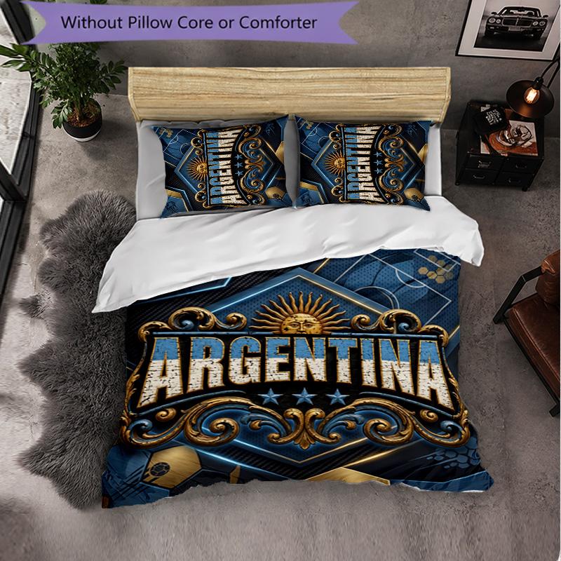 Arjantin Futbol Deseni 3 Parça Nevresim Takımı Yatak Odası İçin Yastık Kılıflı Yumuşak Mikrofiber Yorgan Kılıfı