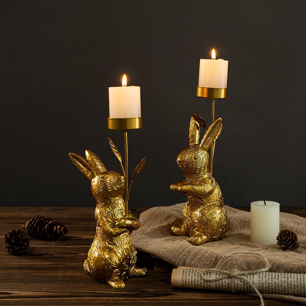 New Easter Bunny Candlestick Ornaments Home Living Room Desktop Restaurant Candlestick Resin Crafts