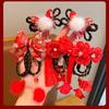 Tassel Children Wig Hairpin Braid Hair Red Bow Hairpin Cute Chinese New Year Headwear  Children