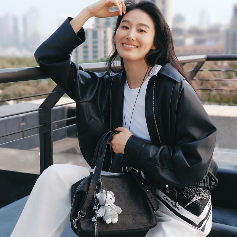 Eifini Stylish Short Lapel Leather Jacket