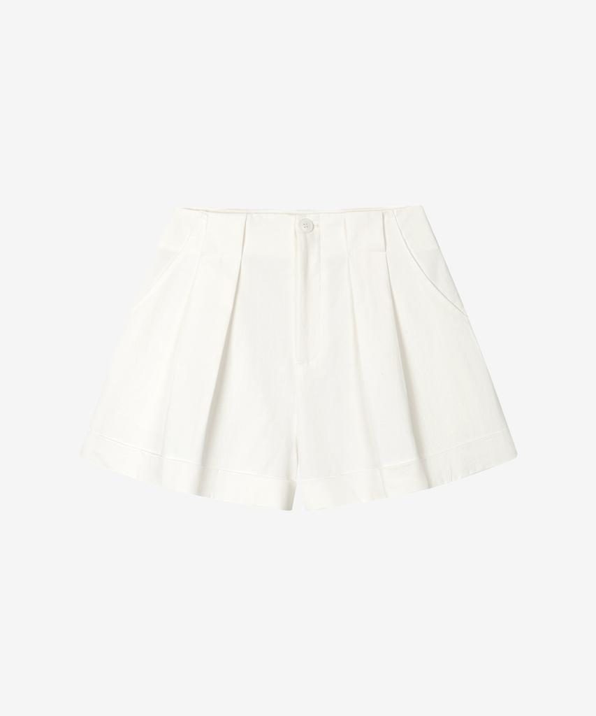 BASIKA Daily Double-Pleated Cotton Shorts (White)