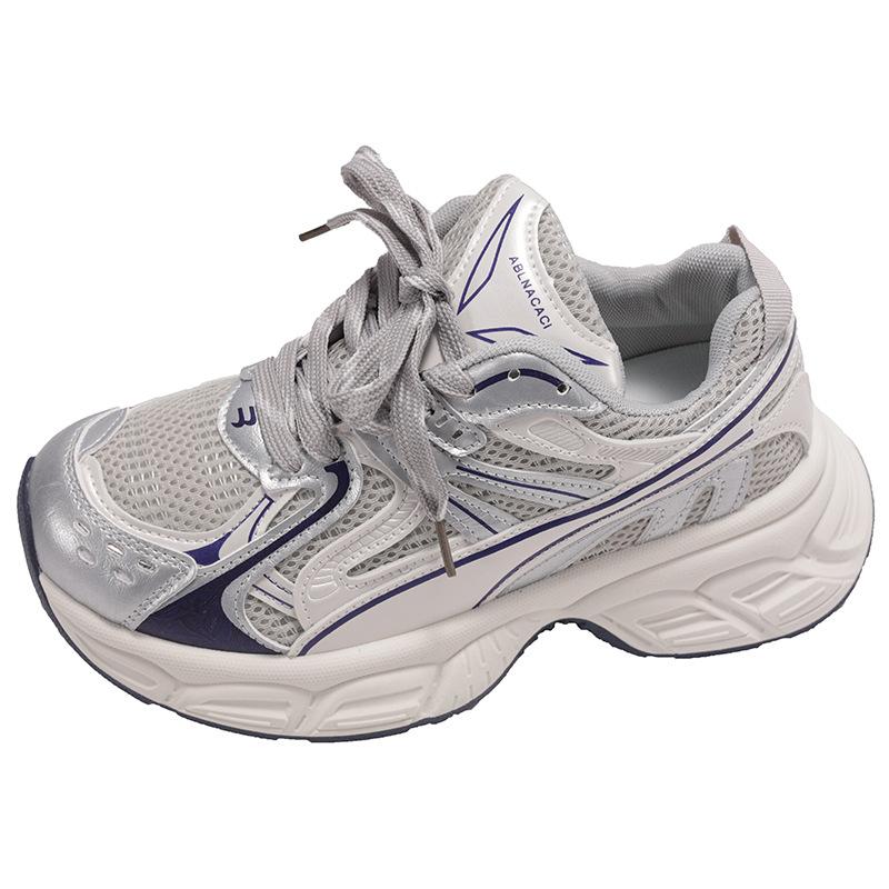Popular silver retro versatile platform dad shoes women's summer 2025 new heightening soft-soled casual sports shoes