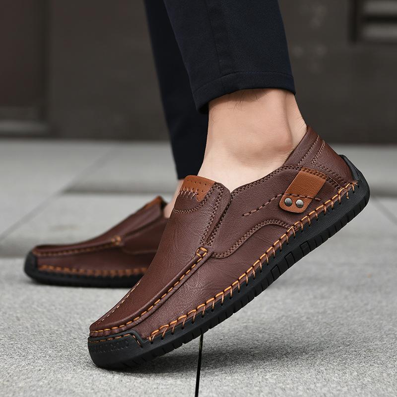Roman Men Leather Shoes 2025 Handmade Comfortable Men Flat Shoes Loafers Outdoor Hot Sale Walking Shoes Plus 38-48 Fast Shipping