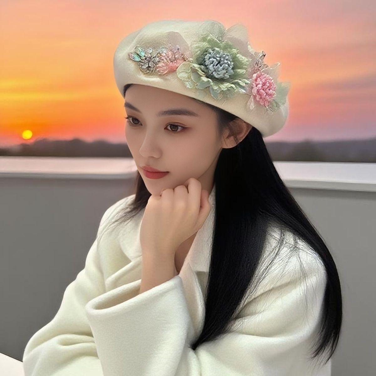 Women s Hat Stylish Beret for Women - Autumn Winter Retro Literary Socialite Hat Versatile Elegant Painter Hat 55-58cm