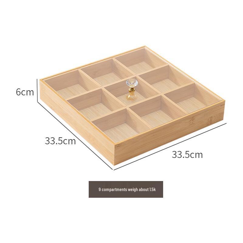 9-Grid Bamboo Serving Tray with Acrylic Lid