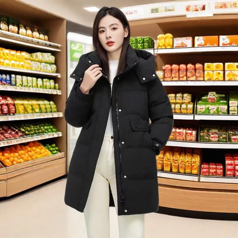 Women's Mid-Length Down Padded Jacket for Autumn and  Winter - Hooded, Thick, Loose and  Bread-Style