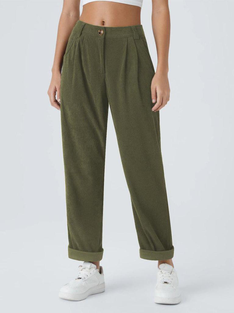 European & American Women's Autumn/Winter Corduroy Long Pants: Solid Color, Plus Velvet, Straight Leg, Loose Fit, Slimming Casual Wear
