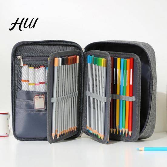 Portable Pencil Case 72-Slot Sketch 3-Layer Oxford Storage Pouch for Coloring Compact Travel Pens And Art Supplies Stationery Organizer Students