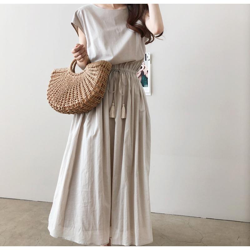 JKASHDK Women's Fashion Summer Spring Solid Color Print Short Sleeve O-Neck High Waist Casual Dresses