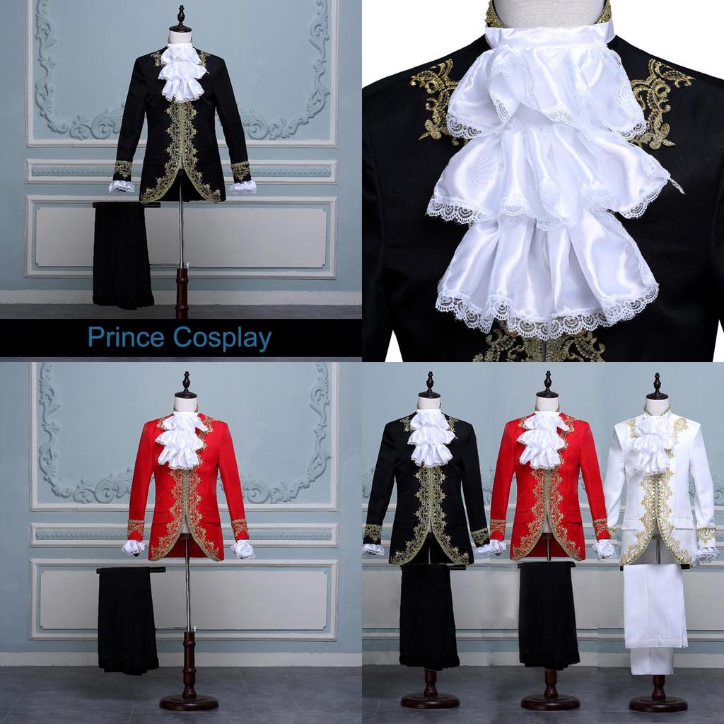 Elegant King Prince Renaissance Medieval Men's Cosplay Coat And Pants Ensemble