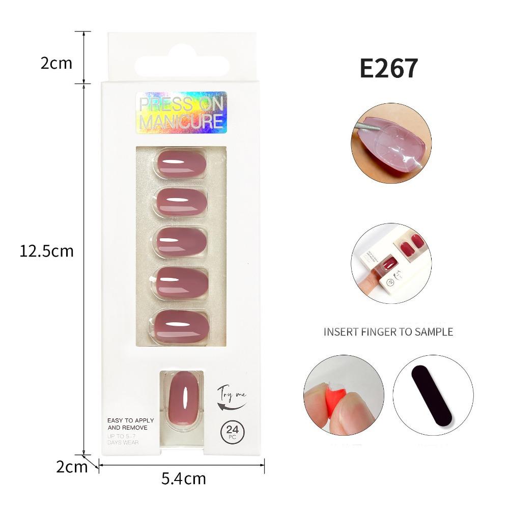 24pcs/Box Full Cover Fake Nails Round Head Nail Tips Women Press On Nails  Manicure Tool