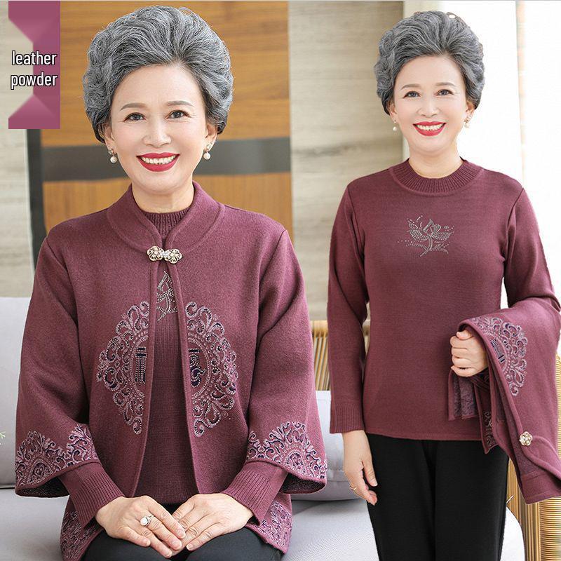 

Уютный осенне-зимний комплект кардигана и свитера для пожилых женщин XL (85-100 Jin)